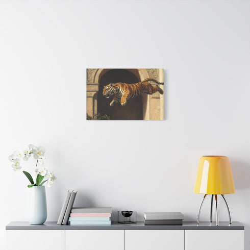 Tiger Leaping Through Portals — Stretched Canvas Wall Art — Living Room Wall Lifestyle View