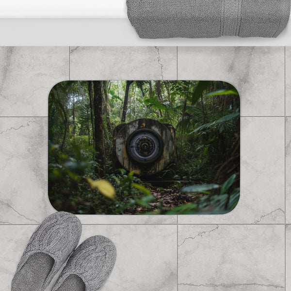 Time Machine Hidden in a Jungle (Edition III) — 61×43 Memory Foam Bath Mat — Modern Bathroom Floor Lifestyle View