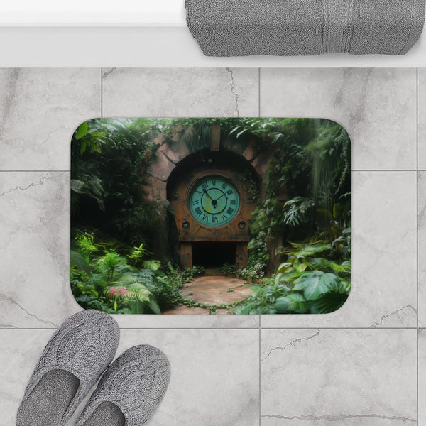 Time Machine Hidden in a Jungle — 61×43 Memory Foam Bath Mat — Modern Bathroom Floor Lifestyle View