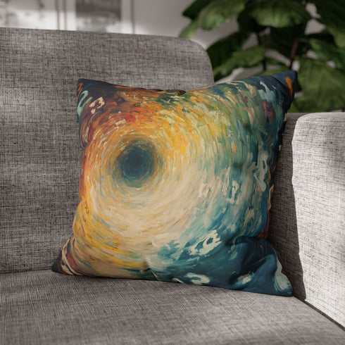 Time Vortex with Melting Numbers — 40×40 Cushion Cover — Sofa & Living Room Lifestyle View
