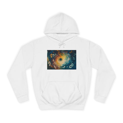 Time Vortex with Melting Numbers Graphic Unisex College Hoodie - Arctic White Front