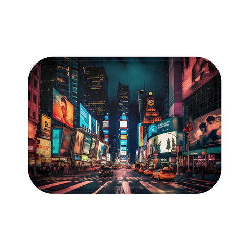 Times Square Night — Non-Slip Bath Mat — Top-Down Velvet Microfibre Artwork View