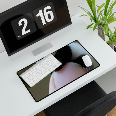 Tiny Baby Panda Resting on Bamboo Branch — XXL Gaming Desk Mat — Gaming & Workspace Desk Setup View