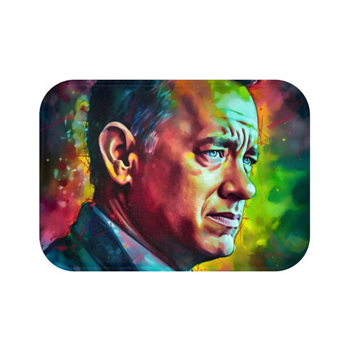 Tom Hanks Neon Pop Art Watercolor — Non-Slip Bath Mat — Top-Down Velvet Microfibre Artwork View