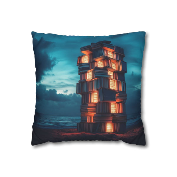 Tower of Books Glowing from Within (Edition III) — Double-Sided Cushion Cover — Front Double-Sided Cushion View