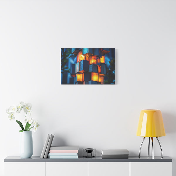 Tower of Books Glowing from Within (Edition III) — Stretched Canvas Wall Art — Living Room Wall Lifestyle View
