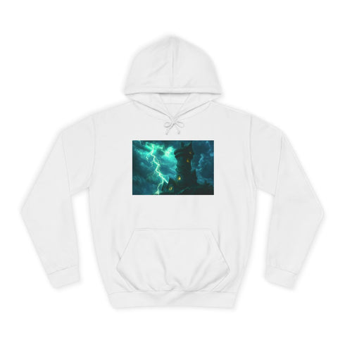 Tower Wrapped in Lightning Serpents — Heavyweight Graphic Hoodie — Brushed-Fleece Hood & Pouch Pocket Detail