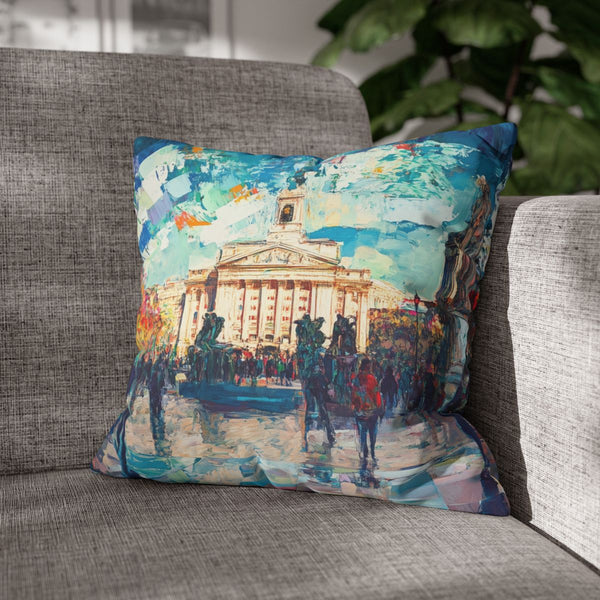 Trafalgar Squar London Painting (Edition V) — Double-Sided Cushion Cover — Sofa & Armchair Living Room Lifestyle View