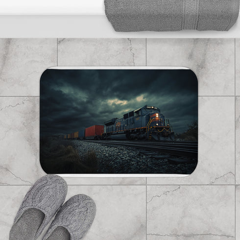 Train — 61×43 Memory Foam Bath Mat — Modern Bathroom Floor Lifestyle View