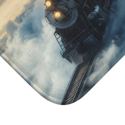 Train Riding Rails Through the Clouds (Edition II) — 61×43 Memory Foam Bath Mat — Cushioned Memory Foam & Microfibre Close-Up