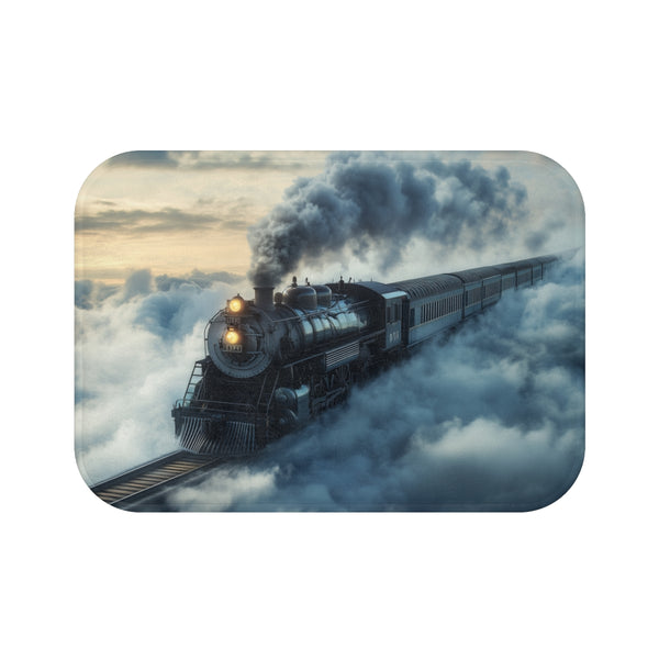 Train Riding Rails Through the Clouds (Edition II) — 61×43 Memory Foam Bath Mat — Top-Down Velvet Microfibre Artwork View