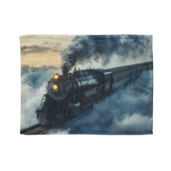 Train Riding Rails Through the Clouds (Edition II) — 50×60 Plush Throw Blanket — Full Spread Plush Fleece Artwork View