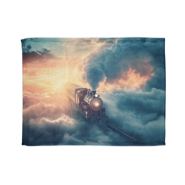Train Riding Rails Through the Clouds (Edition III) — 50×60 Plush Throw Blanket — Full Spread Plush Fleece Artwork View