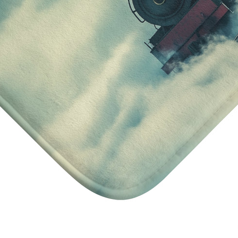Train Riding Rails Through the Clouds (Edition IV) — 61×43 Memory Foam Bath Mat — Cushioned Memory Foam & Microfibre Close-Up