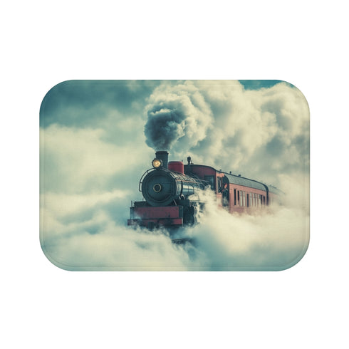 Train Riding Rails Through the Clouds (Edition IV) — 61×43 Memory Foam Bath Mat — Top-Down Velvet Microfibre Artwork View