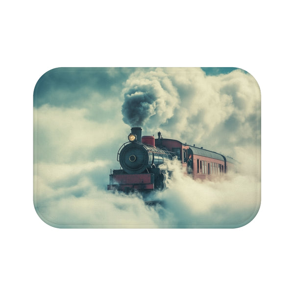 Train Riding Rails Through the Clouds (Edition IV) — 61×43 Memory Foam Bath Mat — Top-Down Velvet Microfibre Artwork View