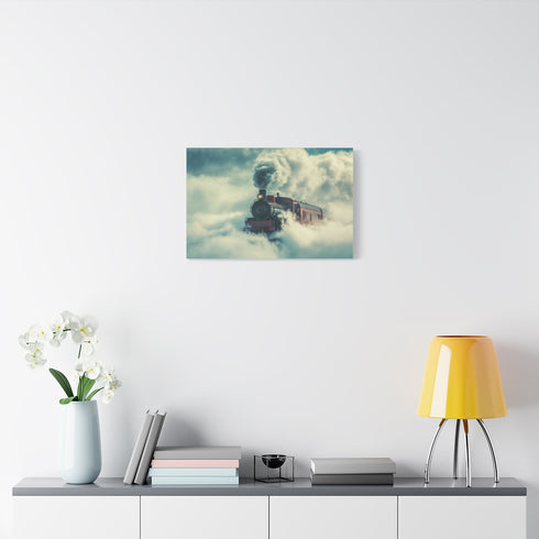 Train Riding Rails Through the Clouds (Edition V) — 24×16 Canvas Wall Art — Living Room Wall Lifestyle View