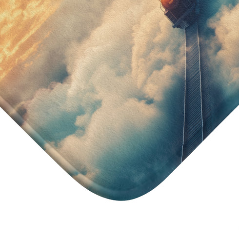 Train Riding Rails Through the Clouds — 61×43 Memory Foam Bath Mat — Cushioned Memory Foam & Microfibre Close-Up