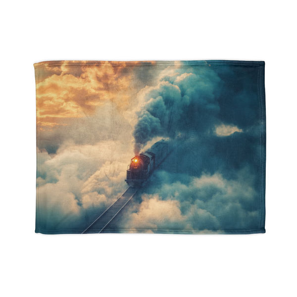 Train Riding Rails Through the Clouds — 50×60 Plush Throw Blanket — Full Spread Plush Fleece Artwork View