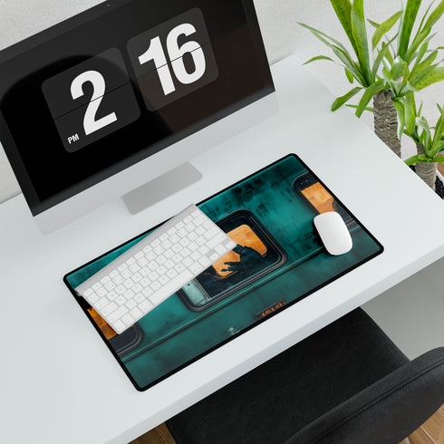 Train with Windows Showing Different Rea — XXL Gaming Desk Mat — Gaming & Workspace Desk Setup View