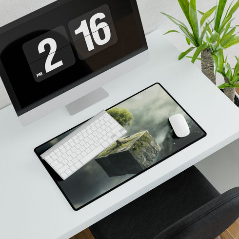 Tree Growing from Floating Cube — XXL Gaming Desk Mat — Gaming & Workspace Desk Setup View