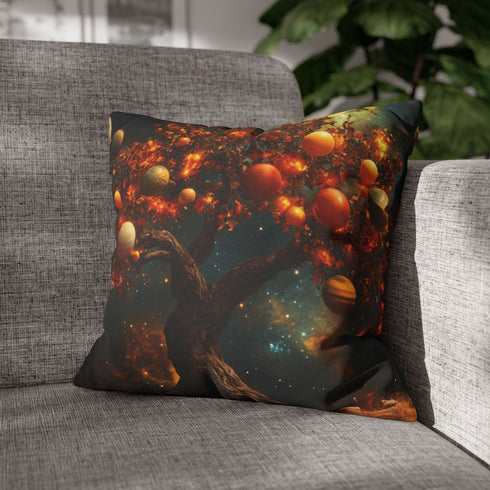Tree with Planets Growing as Fruit — 40×40 Cushion Cover — Double-Sided Back & Concealed Zip Detail