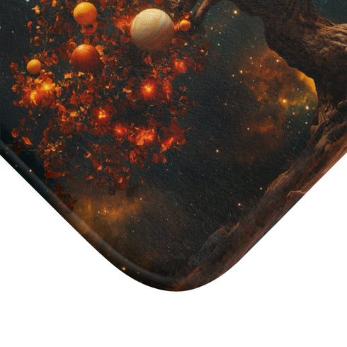 Tree with Planets Growing As Fruit — Memory Foam Bath Mat — Microfibre Texture Close-Up View