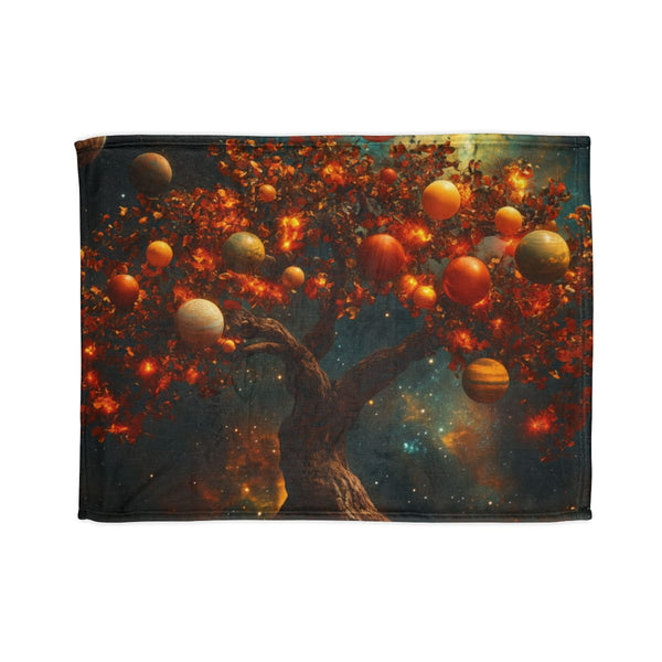 Tree with Planets Growing As Fruit Plush Fleece Throw Blanket