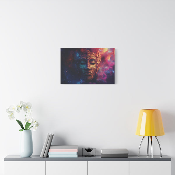 Tribal Mask Morphing into Galaxy — Stretched Canvas Wall Art — Living Room Wall Lifestyle View
