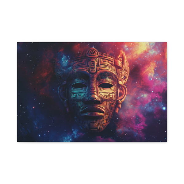 Tribal Mask Morphing into Galaxy — 24×16 Canvas Wall Art — Front Gallery-Wrapped Canvas View