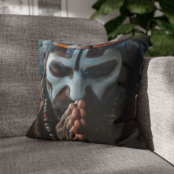 Tribal Warrior Made of Smoke (Edition II) — Double-Sided Cushion Cover — Sofa & Armchair Living Room Lifestyle View