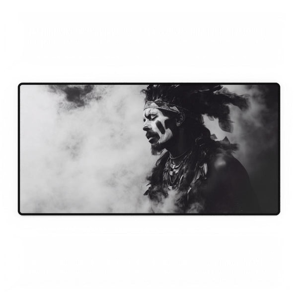 Tribal Warrior Made of Smoke — XXL Gaming Desk Mat — Full Top-Down Artwork View