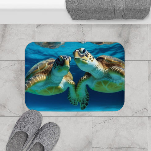 Turtles Swimming — Non-Slip Bath Mat — Bathroom Floor Lifestyle View