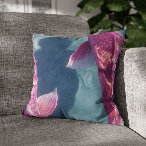 Two Pink Koi Fish in Crystal Clear Water Their Pink — Double-Sided Cushion Cover — Sofa & Armchair Living Room Lifestyle View