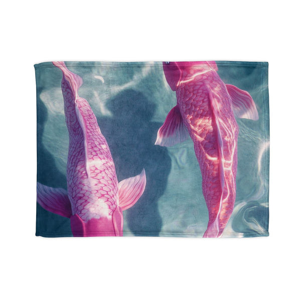 Two Pink Koi Fish in Crystal Clear Water Their Pink — 50×60 Plush Throw Blanket — Full Spread Plush Fleece Artwork View