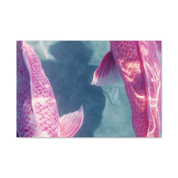 Two Pink Koi Fish in Crystal Clear Water Their Pink — 24×16 Canvas Wall Art — Front Gallery-Wrapped Canvas View