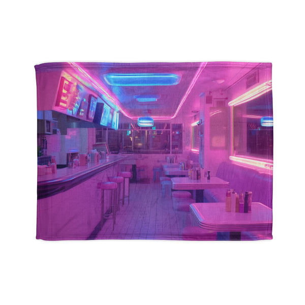 Vaporwave Diner on the Edge of the Universe — Plush Fleece Throw Blanket — Full Spread Plush Fleece Artwork View
