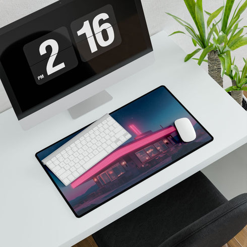 Vaporwave Diner on the Edge — XXL Gaming Desk Mat — Gaming & Workspace Desk Setup View