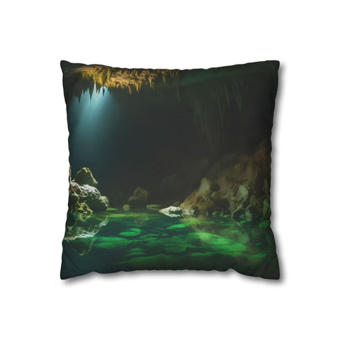 Illuminated Crystal Caverns & Underground Lake — 40×40 Cushion Cover — Front 40×40 cm Square Cushion View