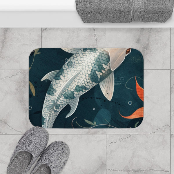 Vector Illustration of Koi Fish Simple Flat Style With — 61×43 Memory Foam Bath Mat — Modern Bathroom Floor Lifestyle View