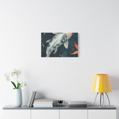 Vector Illustration of Koi Fish Simple Flat Style With — 24×16 Canvas Wall Art — Living Room Wall Lifestyle View