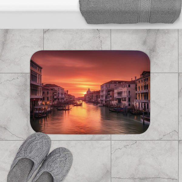 Venice Grand Canal Gondola Sunset — Non-Slip Bath Mat — Bathroom Floor Lifestyle View