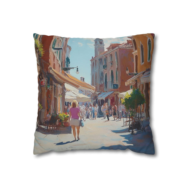 Venice Italy Main Squar Painting Sunny — 40×40 Cushion Cover — Front 40×40 cm Square Cushion View