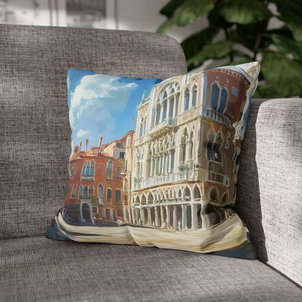 Venice Italy Main Squar Painting Sunny (Edition II) — 40×40 Cushion Cover — Sofa & Armchair Living Room Lifestyle View