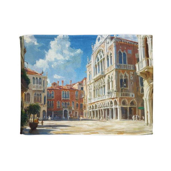 Venice Italy Main Squar Painting Sunny (Edition II) — 50×60 Plush Throw Blanket — Full Spread Plush Fleece Artwork View