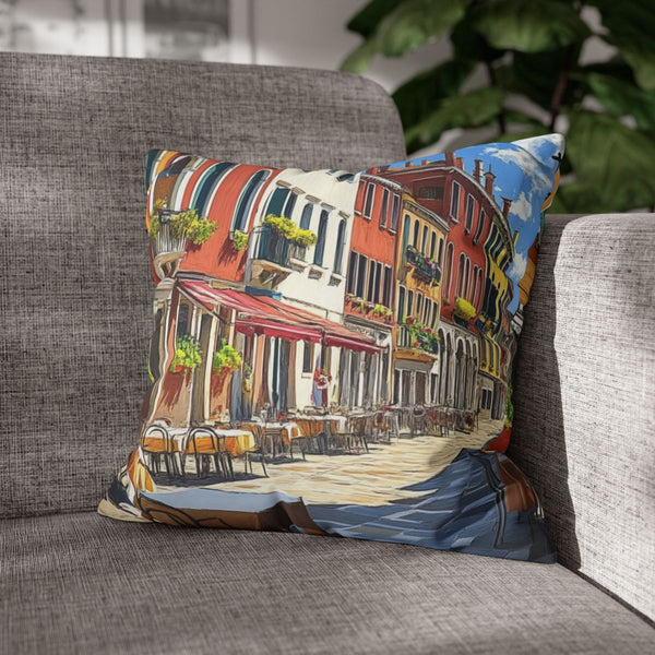Venice Italy Main Squar Painting Sunny (Edition III) — 40×40 Cushion Cover — Sofa & Armchair Living Room Lifestyle View