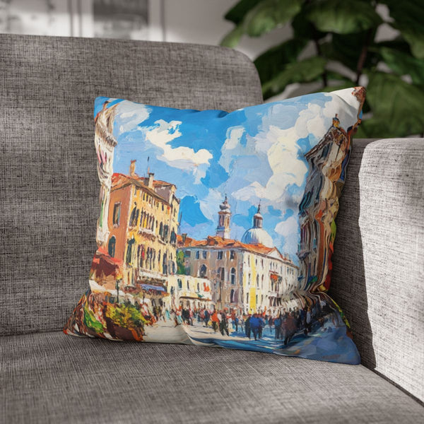 Venice Italy Main Squar Painting Sunny (Edition IX) — 40×40 Cushion Cover — Sofa & Armchair Living Room Lifestyle View