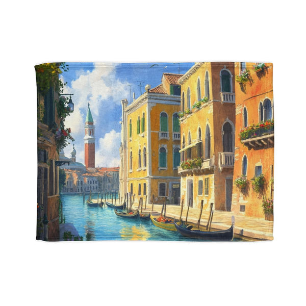 Venice Italy Main Squar Painting Sunny (Edition V) — 50×60 Plush Throw Blanket — Full Spread Plush Fleece Artwork View