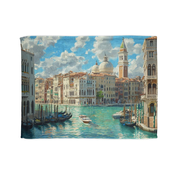 Venice Italy Main Squar Painting Sunny (Edition VI) — 50×60 Plush Throw Blanket — Full Spread Plush Fleece Artwork View