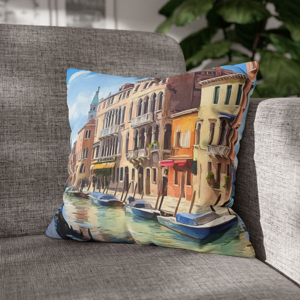 Venice Italy Main Squar Painting Sunny (Edition VII) — 40×40 Cushion Cover — Sofa & Armchair Living Room Lifestyle View